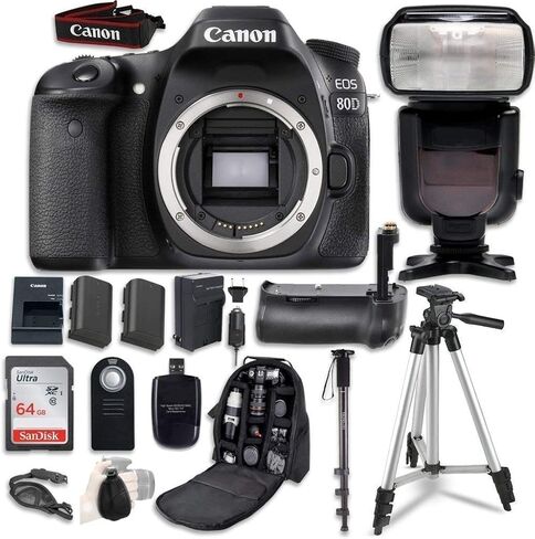 Canon EOS 80D Digital SLR Camera Bundle (Body Only) with Professional Accessory Bundle (15 Items) (Renewed) in Kuwait