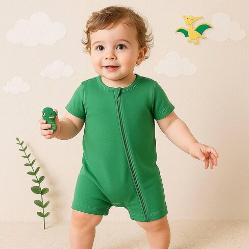 OPAWO Bamboo Sleepers for Baby Girl Pajamas Bamboo Pajamas Baby Romper 0-2T | 2 way zipper sleepers, short sleeve, baby summer pajamas, gentle on skin, silky soft, ultra breathable, stretchy, lightweight in Kuwait