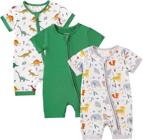 OPAWO Bamboo Sleepers for Baby Girl Pajamas Bamboo Pajamas Baby Romper 0-2T | 2 way zipper sleepers, short sleeve, baby summer pajamas, gentle on skin, silky soft, ultra breathable, stretchy, lightweight in Kuwait