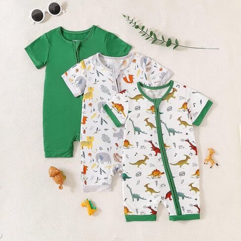 OPAWO Bamboo Sleepers for Baby Girl Pajamas Bamboo Pajamas Baby Romper 0-2T | 2 way zipper sleepers, short sleeve, baby summer pajamas, gentle on skin, silky soft, ultra breathable, stretchy, lightweight in Kuwait