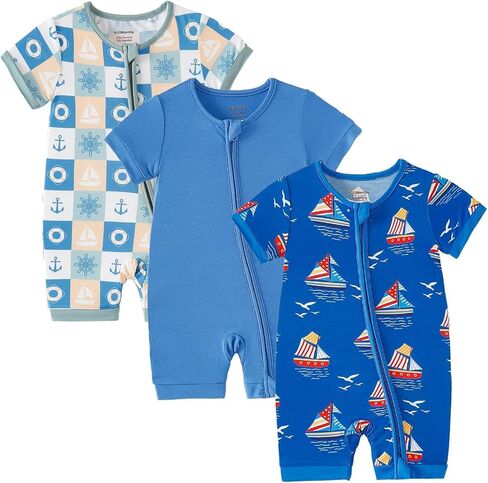 OPAWO Bamboo Sleepers for Baby Girl Pajamas Bamboo Pajamas Baby Romper 0-2T | 2 way zipper sleepers, short sleeve, baby summer pajamas, gentle on skin, silky soft, ultra breathable, stretchy, lightweight in Kuwait