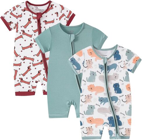 OPAWO Bamboo Sleepers for Baby Girl Pajamas Bamboo Pajamas Baby Romper 0-2T | 2 way zipper sleepers, short sleeve, baby summer pajamas, gentle on skin, silky soft, ultra breathable, stretchy, lightweight in Kuwait