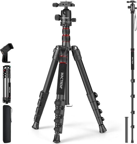 MACTREM 90in 2-in-1 Camera Tripod Monopod Aluminum Heavy Duty Travel Tripod | 360° Ball Head for Macro Photography, Max Load 33lb, Portable for DSLR & Phone, Includes Carry Bag for Travel & Vlogging in Saudi Arabia