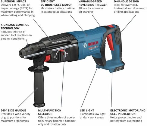 Bosch GBH18V-26DN 18V EC Brushless SDS-plus® Bulldog™ 1 In. Rotary Hammer (Bare Tool) in Kuwait