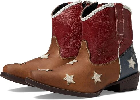 ROPER Womens Liberty White Star Patriotic Snip Toe Casual Boots Ankle Low Heel 1-2" - Brown, White in Kuwait
