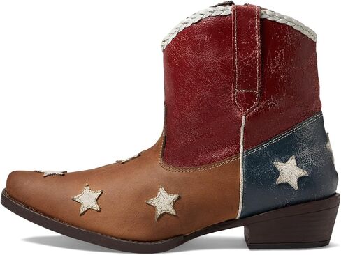 ROPER Womens Liberty White Star Patriotic Snip Toe Casual Boots Ankle Low Heel 1-2" - Brown, White in Kuwait