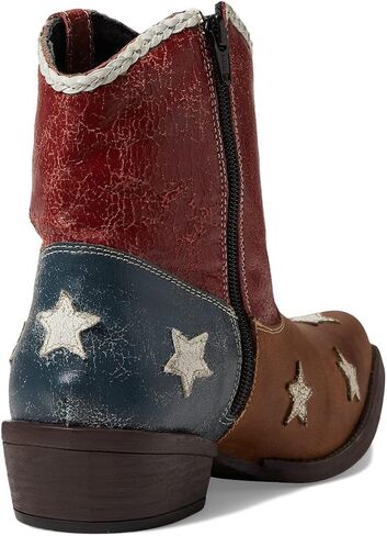 ROPER Womens Liberty White Star Patriotic Snip Toe Casual Boots Ankle Low Heel 1-2" - Brown, White in Kuwait