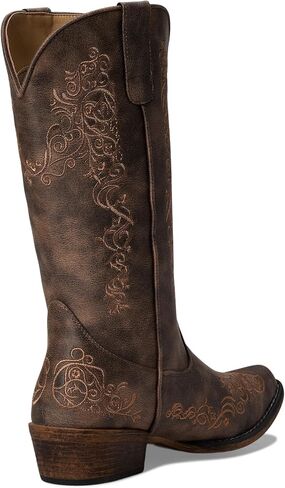 ROPER Womens Riley Scroll Embroidered Snip Toe Casual Boots Mid Calf Low Heel 1-2" - Brown - Size 7 M in Kuwait