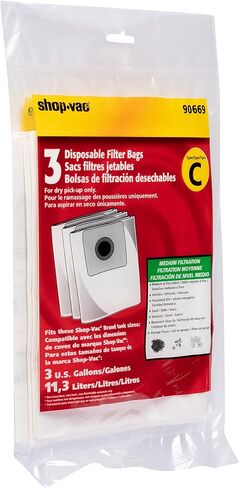 Shop-Vac 9066900 Disposable Filter Bags (3-Pack) | Fits 3 Gallon Tanks, Ideal for Dry Pickup, Non-Hazardous Materials, Compatible With Shop-Vac 3 Gallon Models in Kuwait
