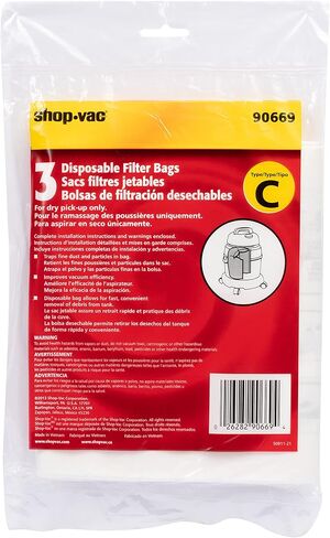 Shop-Vac 9066900 Disposable Filter Bags (3-Pack) | Fits 3 Gallon Tanks, Ideal for Dry Pickup, Non-Hazardous Materials, Compatible With Shop-Vac 3 Gallon Models in Kuwait