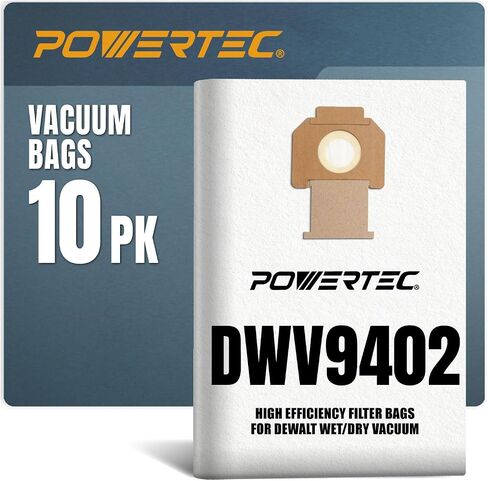 POWERTEC DWV9402 Fleece Bags for Dewalt 5PK, for Dewalt DWV010, DWV012, DWV015 8 & 10 Gallon Dust Extractor, Replacement Shop Vacuum Bags (75029) in Kuwait