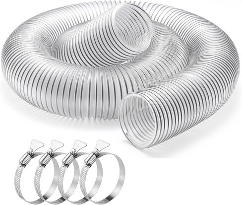 4"x15' Clear PVC Dust Collection Hose, 304 Stainless Steel Clamps | Flexible 4 Inch Dust Collection Hose With Reinforced Black Steel Wire, Puncture Resistant, Durable Secure in Kuwait