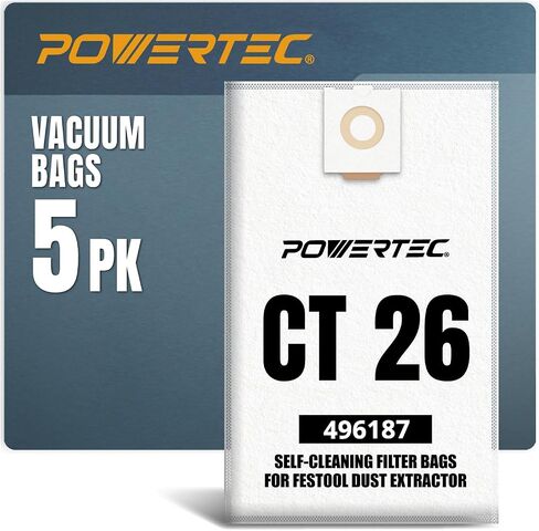 POWERTEC 496187 Self-Clean Filter Bag for Festool CT 26-5PK, Compatible with CT26, CT26 E, CTL26, CTM26 Dust Extractors (75037) in Kuwait