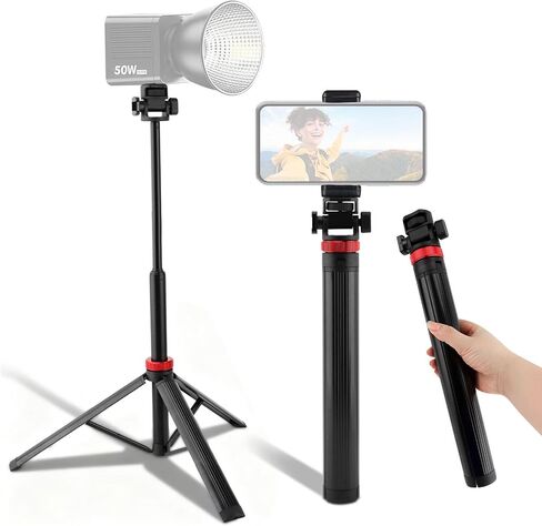 7-Section Adjustable Tripod Stand (36.5-220cm), Light Stand Lightweight Aluminum Alloy Tripod for Camera/Ring Light/Smartphone, 1kg Load Capacity with 180° Rotation Head in Kuwait