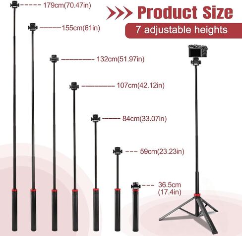 7-Section Adjustable Tripod Stand (36.5-220cm), Light Stand Lightweight Aluminum Alloy Tripod for Camera/Ring Light/Smartphone, 1kg Load Capacity with 180° Rotation Head in Kuwait