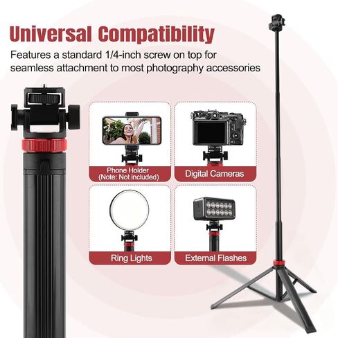 7-Section Adjustable Tripod Stand (36.5-220cm), Light Stand Lightweight Aluminum Alloy Tripod for Camera/Ring Light/Smartphone, 1kg Load Capacity with 180° Rotation Head in Kuwait