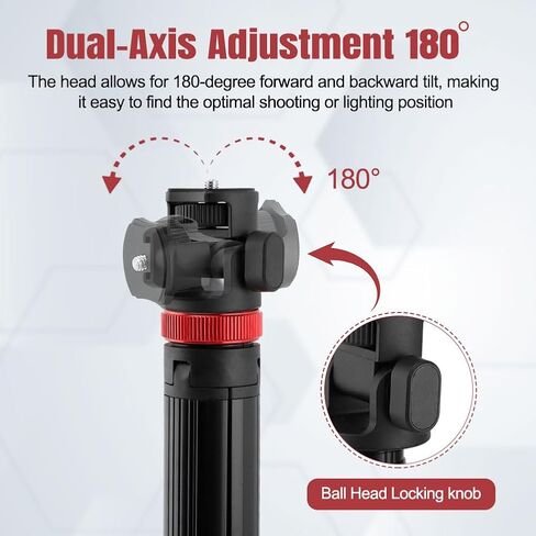 7-Section Adjustable Tripod Stand (36.5-220cm), Light Stand Lightweight Aluminum Alloy Tripod for Camera/Ring Light/Smartphone, 1kg Load Capacity with 180° Rotation Head in Kuwait