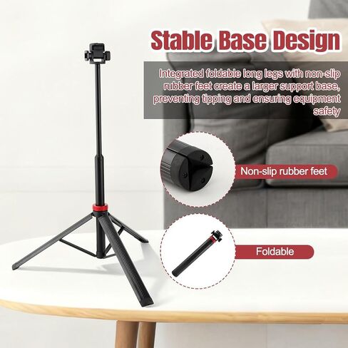 7-Section Adjustable Tripod Stand (36.5-220cm), Light Stand Lightweight Aluminum Alloy Tripod for Camera/Ring Light/Smartphone, 1kg Load Capacity with 180° Rotation Head in Kuwait