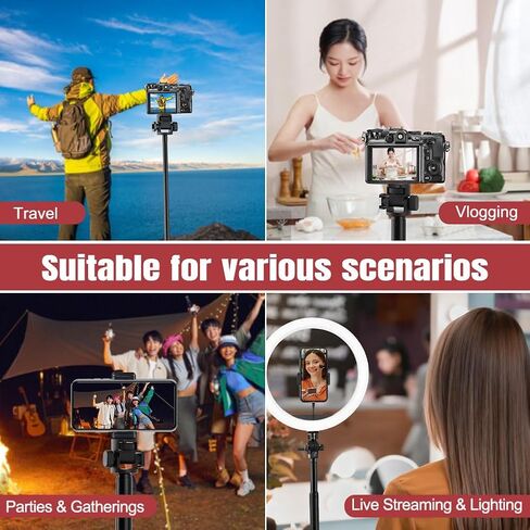 7-Section Adjustable Tripod Stand (36.5-220cm), Light Stand Lightweight Aluminum Alloy Tripod for Camera/Ring Light/Smartphone, 1kg Load Capacity with 180° Rotation Head in Kuwait