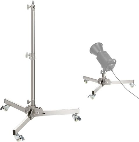 NEEWER Heavy Duty Stainless Steel Light Stand Base with Junior to Baby Adapter for Photography Monolight Flash Video Light, Wheeled Stand Base Fits 1-1/8" (28mm) C Stand Center Column, 165lb/75kg Load in Kuwait