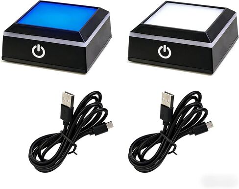 LED Light Base for Crystal Ball, 2 Pack Touch Control Light Stand, 7 Color Changing Display Base with USB Power, Square Illuminated Pedestal for Glass Art, Resin Figurine, Home Decor in Kuwait