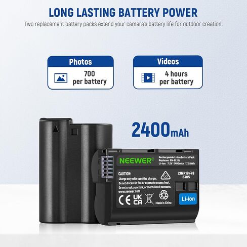 NEEWER Replacement Battery and Charger Set for LP-E6 LP-E6N, Compatible with Canon 5D Mark II III 5D Mark IV 6D Mark II 7D Mark II 70D 80D 90D, 2 Pack 2000 mAh Batteries and Dual Channel USB Charger in Saudi Arabia