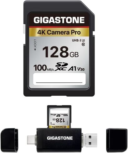 【5-Years Data Recovery】 GIGASTONE 128GB SD Card, 4K Camera Pro, UHS-I A1 V30 U3 Class 10 SDXC Memory Card 4K UHD Video Compatible with Digital Camera, Full-Sized SD Card, with 1 Mini Case in Kuwait