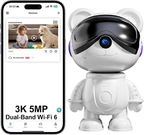 3K Indoor Camera Robot, Cute Bear Baby Monitor & Pet Camera for Home Use | 5MP WiFi Smart Device with AI Human Detection, Dual-Band Connection, Night Vision, Two-Way Audio and Privacy Mode in Saudi Arabia