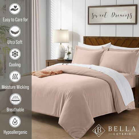Bella Coterie | Luxury Bamboo Viscose Queen Size Duvet Cover Set | Organically Grown | Cooling | Ultra Soft | 8 Corner Ties | 2 Pillow Shams | 90" x 94" | No Insert [Dusty Rose] in Kuwait