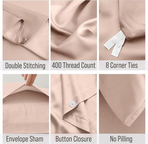 Bella Coterie | Luxury Bamboo Viscose Queen Size Duvet Cover Set | Organically Grown | Cooling | Ultra Soft | 8 Corner Ties | 2 Pillow Shams | 90" x 94" | No Insert [Dusty Rose] in Kuwait