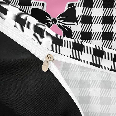 Feelyou Black Pink Bow Duvet Cover Toddler Size Personalized Letter J Bedding Set for Boys Girls Cute Plaid Checkered Comforter Cover Dreamy Geometric Bedroom Decor 2Pcs No Comforter With 1 Pillowcase in Kuwait