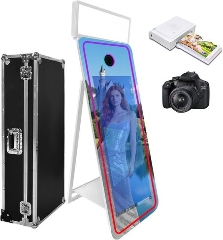 65in Magic Mirror Photo Booth Machine,Mirror Photo Booth 43’’ Touch Screen,Photo Booth with Flight Case,App Control,RGB Light for Wedding Party Events (White, Photo Booth Machine) in Kuwait