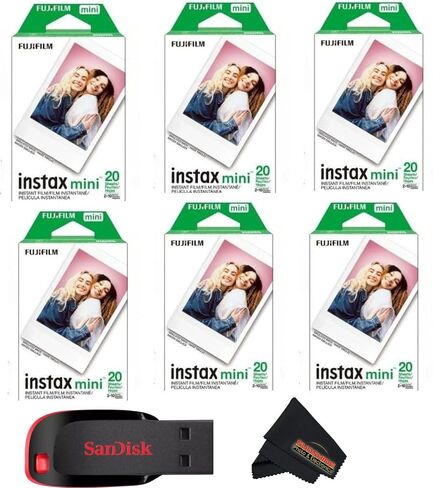 Fujifilm Instax mini Instant Daylight Film (Twin Packs + 32 GB USB Flash Drive) with Sunshine Photo Microfiber Cleaning Cloth... (6 Twin Packs + 32 GB USB Drive) in Kuwait