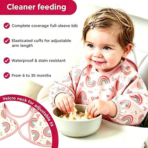SPINFOX 2PK Waterproof Long Sleeve Baby Smock Bibs, Toddler Feeding Bibs in Saudi Arabia
