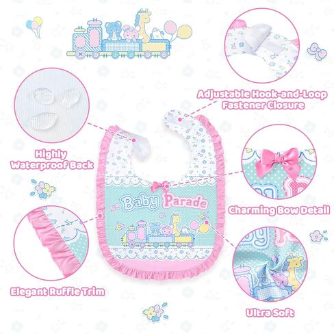 Littleforbig Silky Waterproof Printed Adult Bib with Adjustable Hook-and-Loop Fastener Closure - Parade Big Pink Ruffle Bib in Kuwait