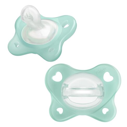 Chicco PhysioForma Mini Orthodontic Pacifier for Babies 0-2 Months, Ultra Light & Small, 100% Soft Silicone, Supports Breathing, One-Piece Design, Included Sterilizing Case, BPA Free, 2-Pack, Clear in Kuwait