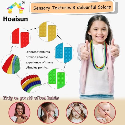 Sensory Chew Necklaces 12 Pack, Stretchy Chewy Necklace Sensory Toys for Kids with Autism, ADHD, Biting, Teething Needs, Silicone Blocks Chewing Toys for Boys Girls Adults Reduce Anxiety Fidget in Kuwait