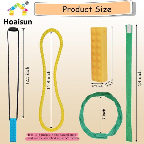 Sensory Chew Necklaces 12 Pack, Stretchy Chewy Necklace Sensory Toys for Kids with Autism, ADHD, Biting, Teething Needs, Silicone Blocks Chewing Toys for Boys Girls Adults Reduce Anxiety Fidget in Kuwait