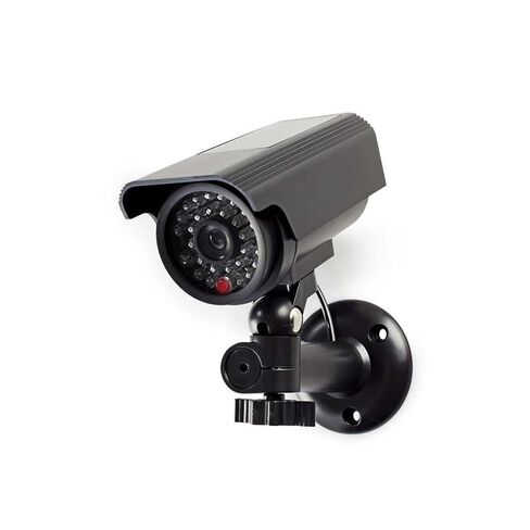 Nedis Dummy Outdoor Security Camera, Flashing LED, Solar Panel Rechargeable, Battery Powered, Wall Mount Included, Black – 155 x 80 x 145 mm in Kuwait