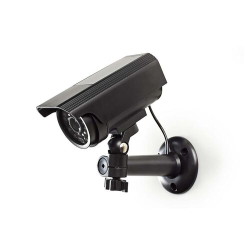 Nedis Dummy Outdoor Security Camera, Flashing LED, Solar Panel Rechargeable, Battery Powered, Wall Mount Included, Black – 155 x 80 x 145 mm in Kuwait