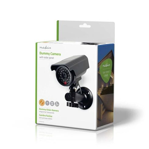 Nedis Dummy Outdoor Security Camera, Flashing LED, Solar Panel Rechargeable, Battery Powered, Wall Mount Included, Black – 155 x 80 x 145 mm in Kuwait