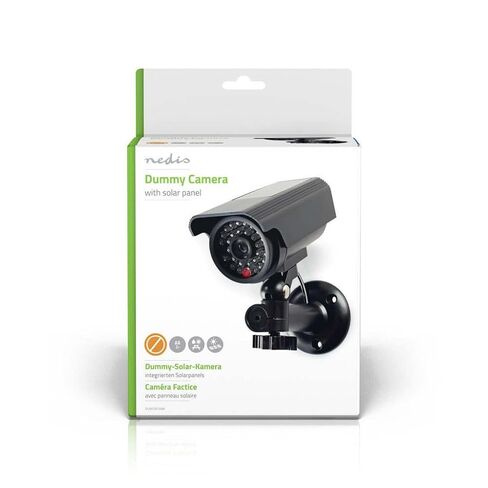 Nedis Dummy Outdoor Security Camera, Flashing LED, Solar Panel Rechargeable, Battery Powered, Wall Mount Included, Black – 155 x 80 x 145 mm in Kuwait