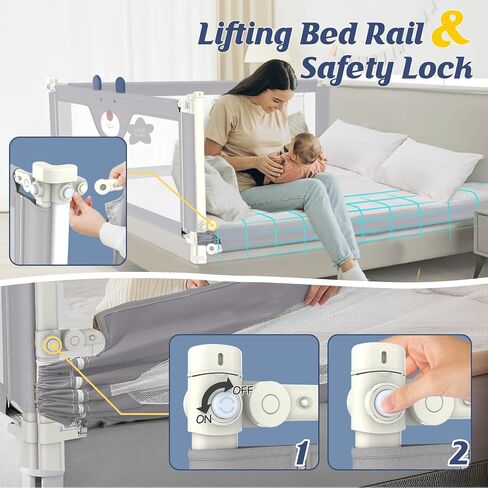 JWPEHOE 3-Piece Bed Rail for Toddlers with Headboard Rod, Adjustable Baby Bed Rail Guard (78.7 * 78.7 * 74.8 Inch-King Size) in Kuwait