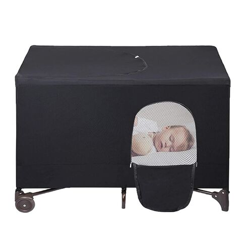 Crib Blackout Cover for Pack N Play, Stretchy Blackout Tent, Breathable Portable Travel Crib Shades, Baby Crib Canopy Covers for Indoor & Outdoor (Black) in Kuwait
