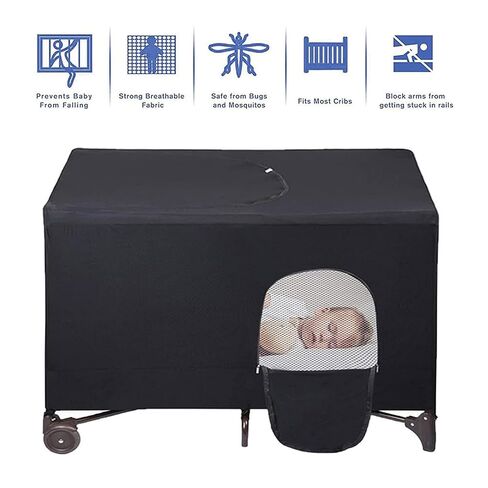 Crib Blackout Cover for Pack N Play, Stretchy Blackout Tent, Breathable Portable Travel Crib Shades, Baby Crib Canopy Covers for Indoor & Outdoor (Black) in Kuwait