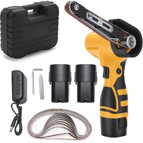 Cordless Belt Sander, 16.8V Mini Hand Held Belt Sander | 2pcs Battery, CVT, 360° Adjustable, 6500RPM, 10PCS Belts & Storage Case for Metal Working & Wood Plastic & Auto Grinding in Saudi Arabia