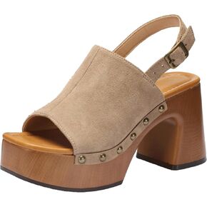 Womens Platform Chunky Sandals, Studded Faux Suede Heels with Chunky Block Heel, Comfortable Cushioned Platform Shoes, Open Toe Heeled Slip On Summer Sandals for Women in Saudi Arabia