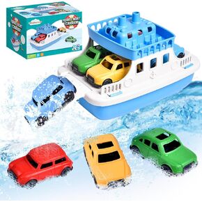 Ferry Bath Toy with Mini Cars, Floating Toy Boat & Slide-Out Ramp Water Play Set for Bath, Pool & Beach, Ages 3+ in Kuwait