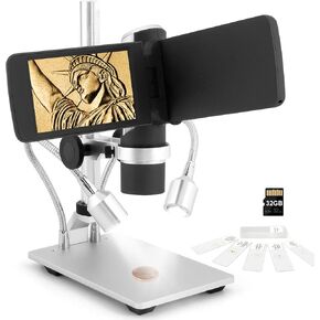 Andonstar AD203S HDMI Digital Microscope with Metal Stand | 4.3 Inch Screen, FHD Video, HDMI Output, Supports Windows Mac PC, USB Coin Microscope, 32GB SD Card, Slides Kit in Kuwait