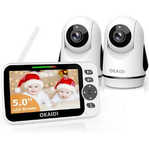 OKAIDI 5" Screen Pan-Tilt-Zoom Video Baby Monitor with Camera and Audio | Baby Monitor No WiFi, 30H Battery, 1000ft Range Baby Camera, Night Vision, 2-Way Talk, ECO Mode, Temperature, 8 Lullabies in Saudi Arabia